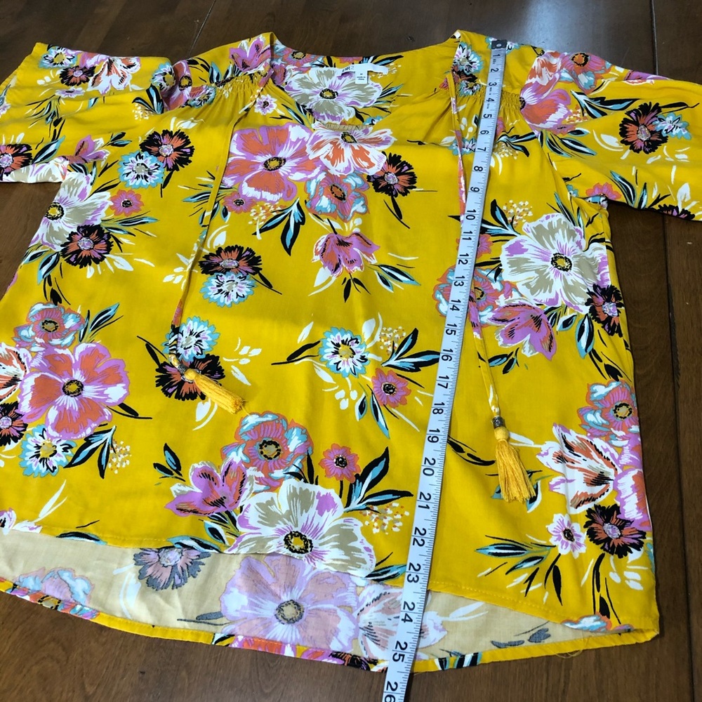 DR2 Women's Yellow Floral High Low Blouse Sz M - Picture 9 of 11